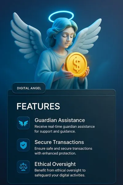Digital Angel Holding a Glowing Coin in 3D Illustration