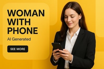 Modern Corporate Design Featuring Woman with Phone on Yellow Background