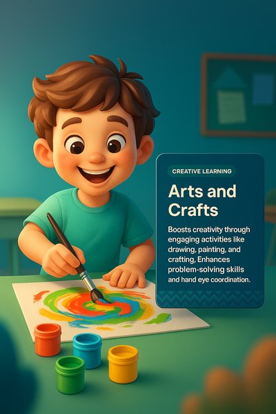 Happy Little Boy Painting in Creative Art Class
