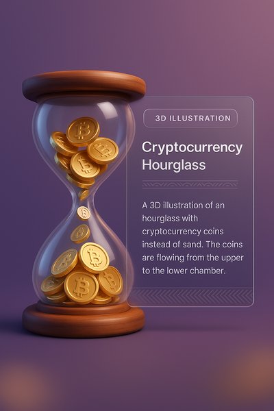 3D Illustration of Cryptocurrency Hourglass with Coins