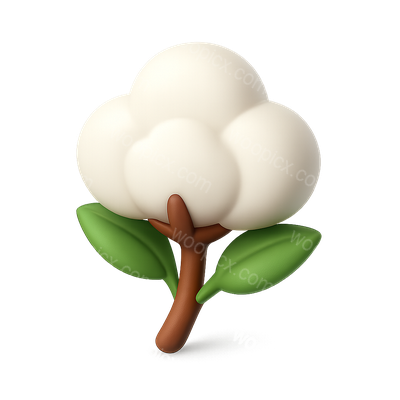 Stylized 3D Cotton Plant Icon with Isometric View