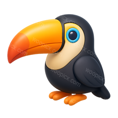 3D Icon of a Colorful Toucan with Large Beak