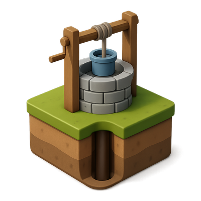 3D Borehole Icon with Isometric Design and Volumetric Feel