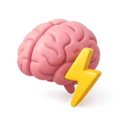 3D Brainstorm Icon with Lightning Bolt Effect