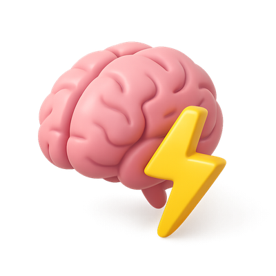 3D Brainstorm Icon with Lightning Bolt Effect