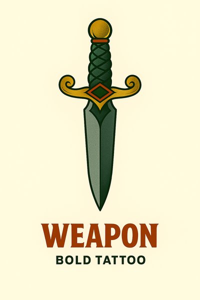 Tattoo Design Featuring a Stylized Sword with Bold Typography