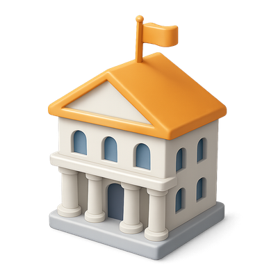 3D Institute Icon with Flag and Columns