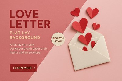 Realistic Love Letter Envelope with Hearts Flat Lay