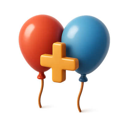 Colorful 3D Balloon Icon with Plus Sign