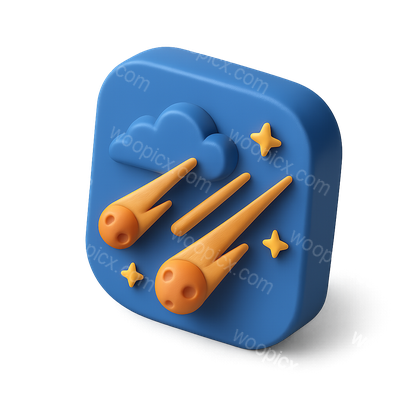 Stylized 3D Meteor Shower Icon with Isometric Design