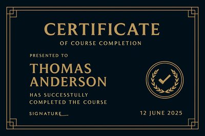 Elegant Course Completion Certificate with Gold Accents