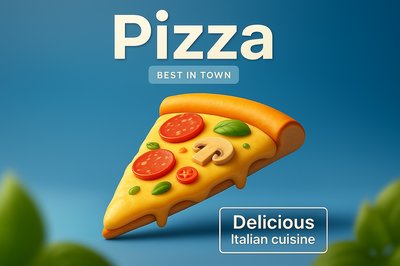 Stylish 3D Pizza Illustration with Bold Text