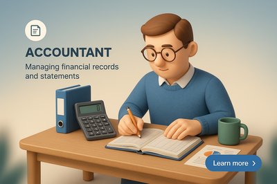 3D Accountant Illustration with Text Elements and Action Button