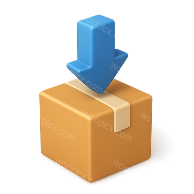3D Box Icon with Downward Arrow in Isometric View