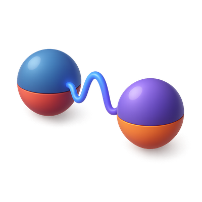 Stylized 3D Quantum Entanglement Icon with Colorful Spheres