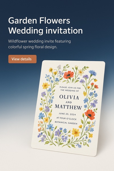 Colorful Garden Flowers Wedding Invitation Design