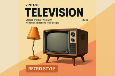 Retro Vintage TV Advertisement with Lamp and Bold Typography