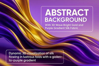 Abstract 3D Wave Background with Gold and Purple Silk Fabric