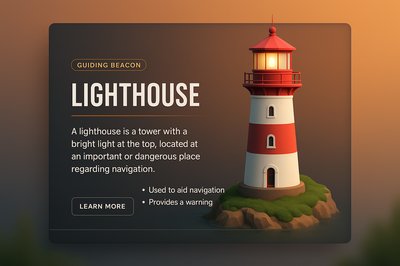 3D Lighthouse Illustration with Informative Overlay