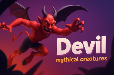 Dynamic 3D Illustration of a Devil Character in Action