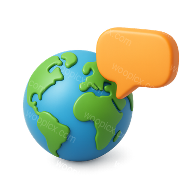 3D Globe Icon with Speech Bubble for Communication