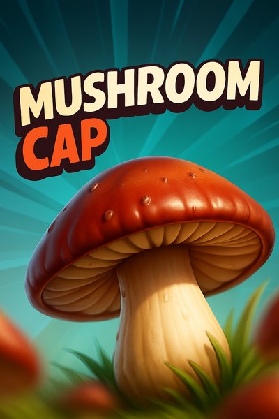 Dynamic Mushroom Cap Illustration with Bold Typography