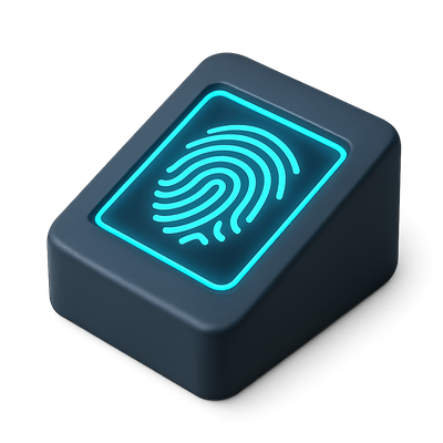 3D Fingerprint Scanner Icon with Glowing Effect