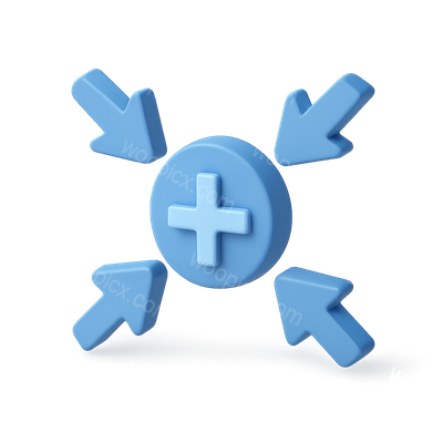 3D Converging Arrows Icon with Plus Sign