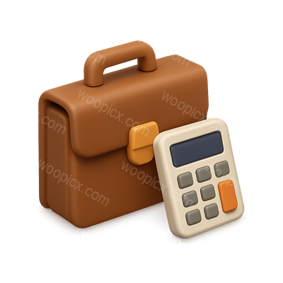 3D Briefcase and Calculator Icon in Isometric View