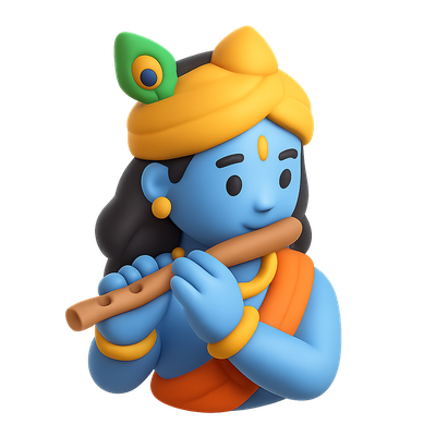 3D Icon of Krishna Playing Flute in Isometric View