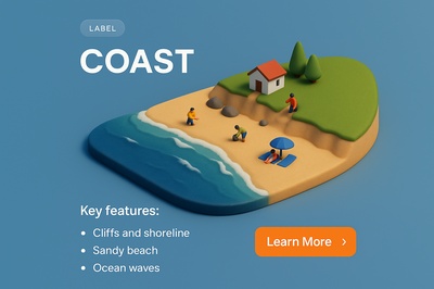 Detailed 3D Coastal Scene with People and Nature Elements