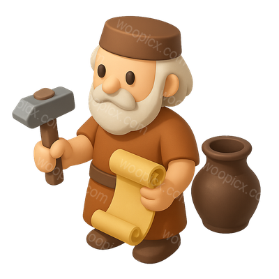 3D Icon of an Ancient Profession with Tools and Pot