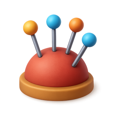 3D Pin Cushion Icon with Colorful Pins in Isometric View