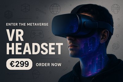 Futuristic VR Headset in Dynamic Metaverse Advertisement
