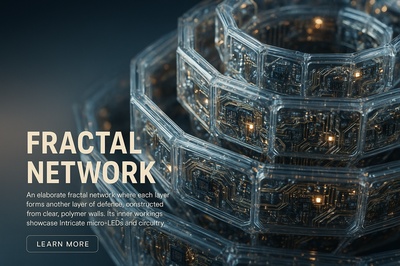 Hyperrealistic Fractal Network with Glowing Micro-LEDs and Polymers