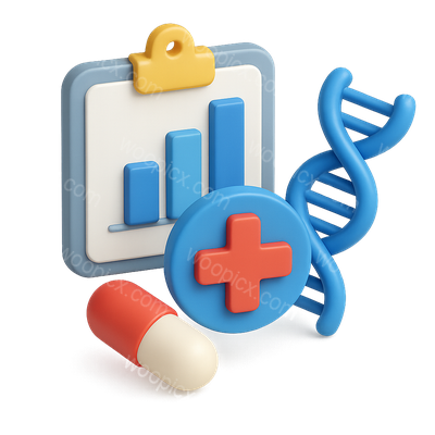 3D Medical Achievements Icon with Graph and DNA Structure