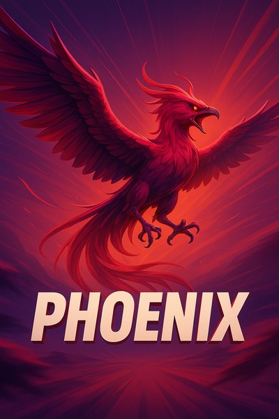 Dynamic Phoenix Illustration with Vivid Colors and Bold Typography