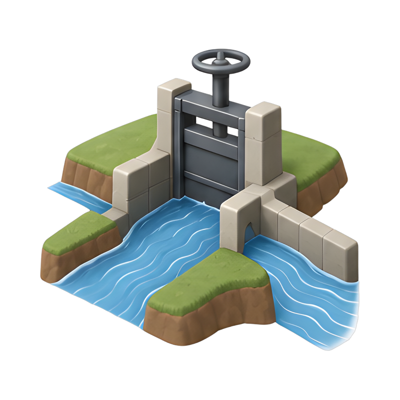 river diversion channel with sluice gate