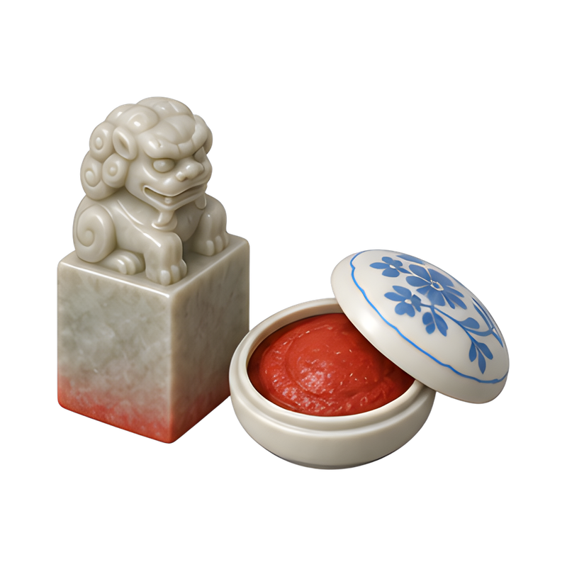 carved stone seal with red paste