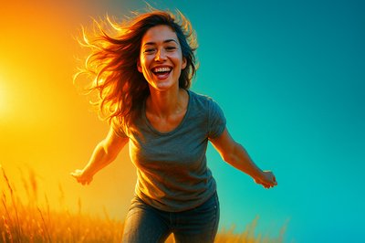 Joyful Woman in a Vibrant Field Under Sunlight