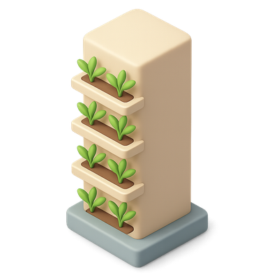 3D Vertical Farming Tower Icon with Plants