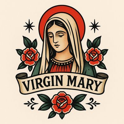 Illustrative Design of Virgin Mary with Floral Elements