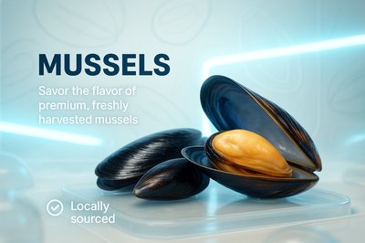 Premium Fresh Mussels Display with Modern Design Elements
