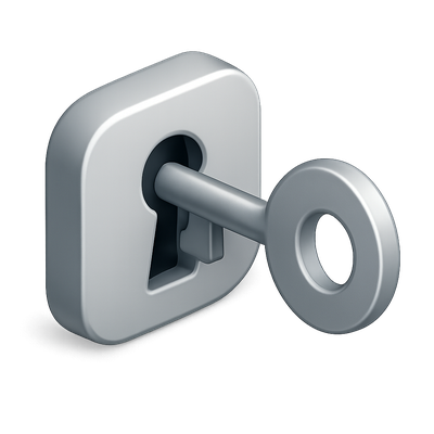 3D Keyhole Icon with Key in Isometric View