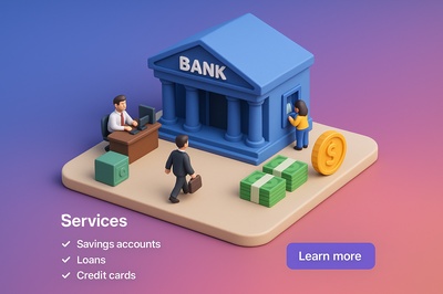 Detailed 3D Bank Scene with Characters and Services