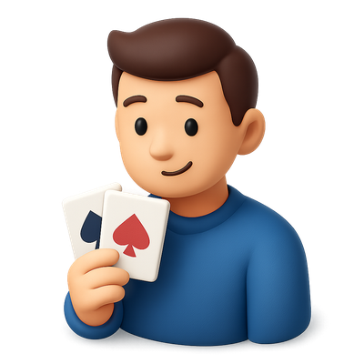 3D Bluff Icon with Playing Cards and Character