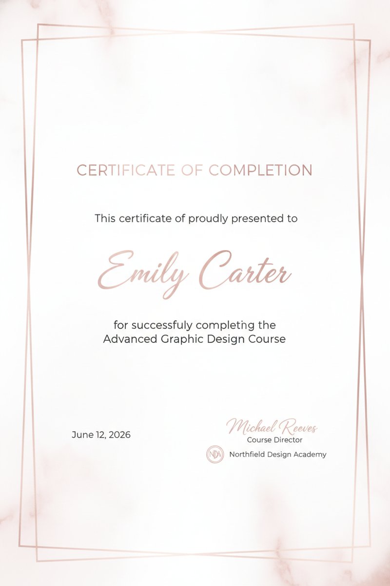 Elegant rose gold certificate design