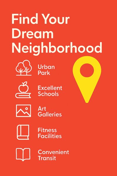 Neighborhood Guide Graphic with Icons and Bold Colors