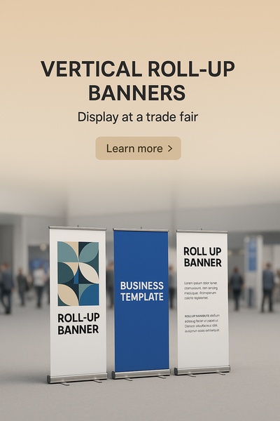 Vertical Roll-Up Banners Displayed at Trade Fair