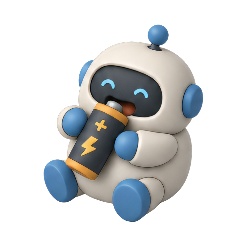 Chubby robot enjoying a snack